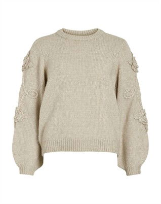 VIFaye O-Neck Embrodiery Strik - Cement 